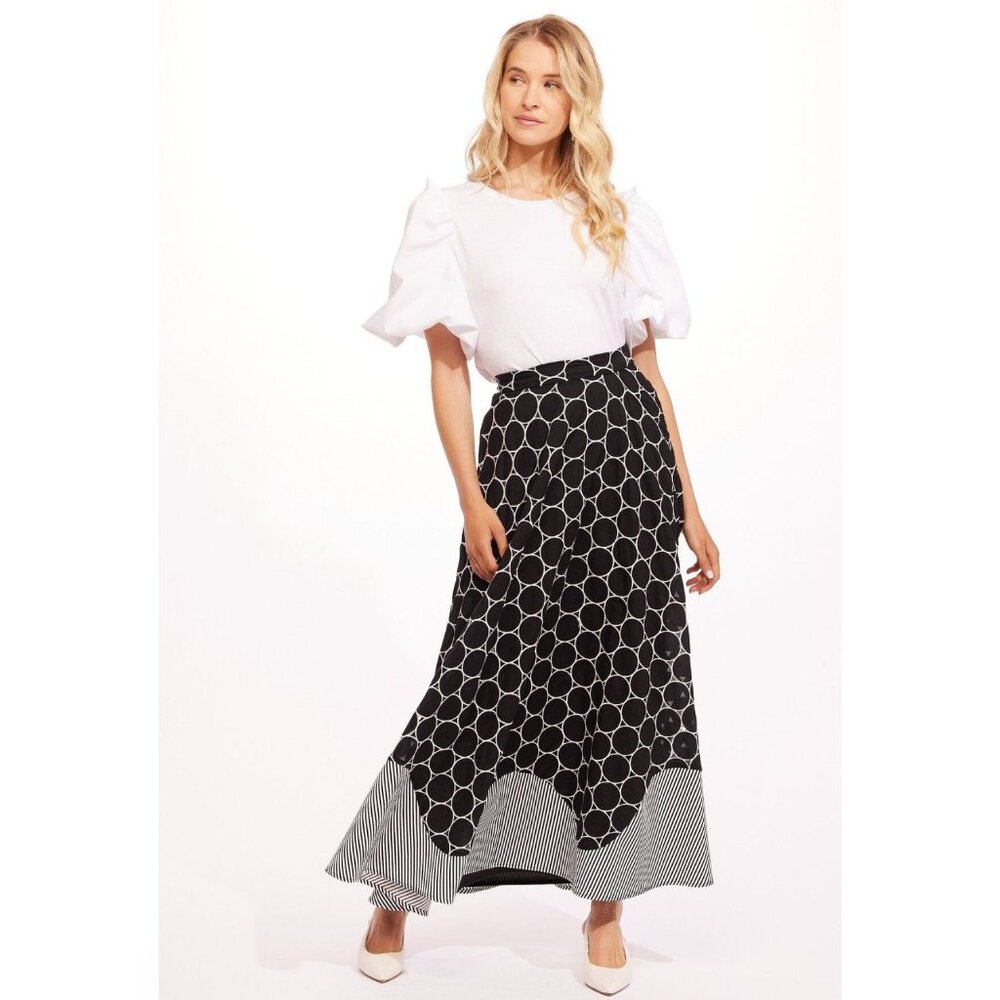 Eva Franco Black and White Cotton Full Maxi Summer Skirt NWT